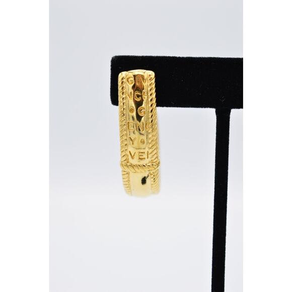 Givenchy Vintage Clip Pm Earrings Chunky Hoop Gold Logo Letters Signed 80s BinAB - Picture 6 of 11